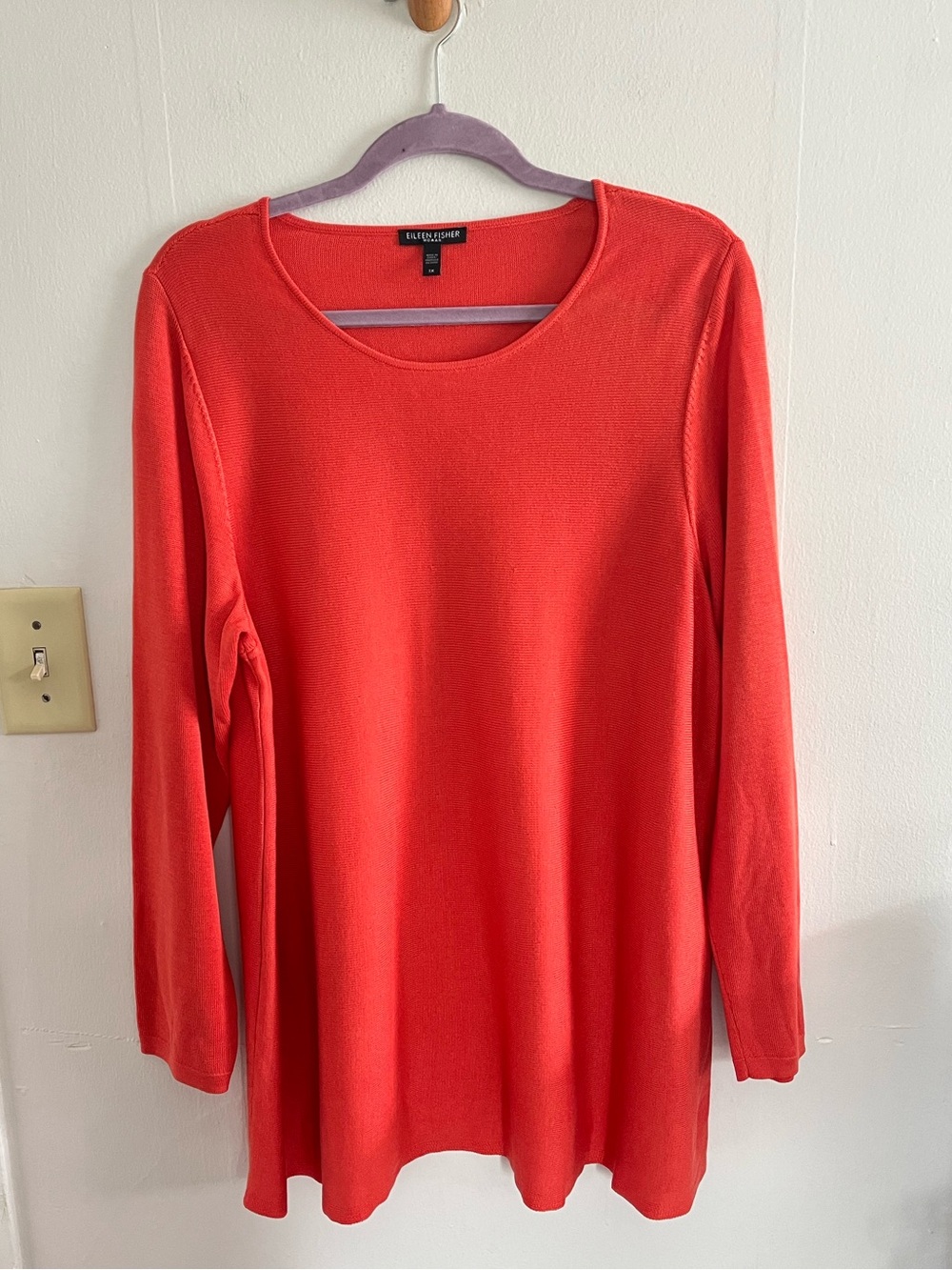 Eileen Fisher Coral-Red Long Sleeve Scoop Neck Tunic